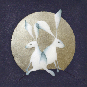 Blue Hares in a Winter Moon