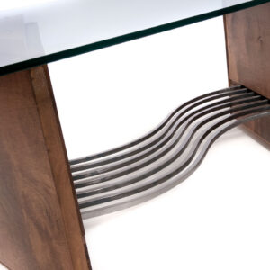 Three Elements coffee table in wood with steel and glass - detail