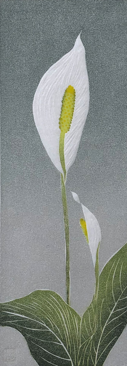 Peace Lily linocut print by Claire Cameron-Smith