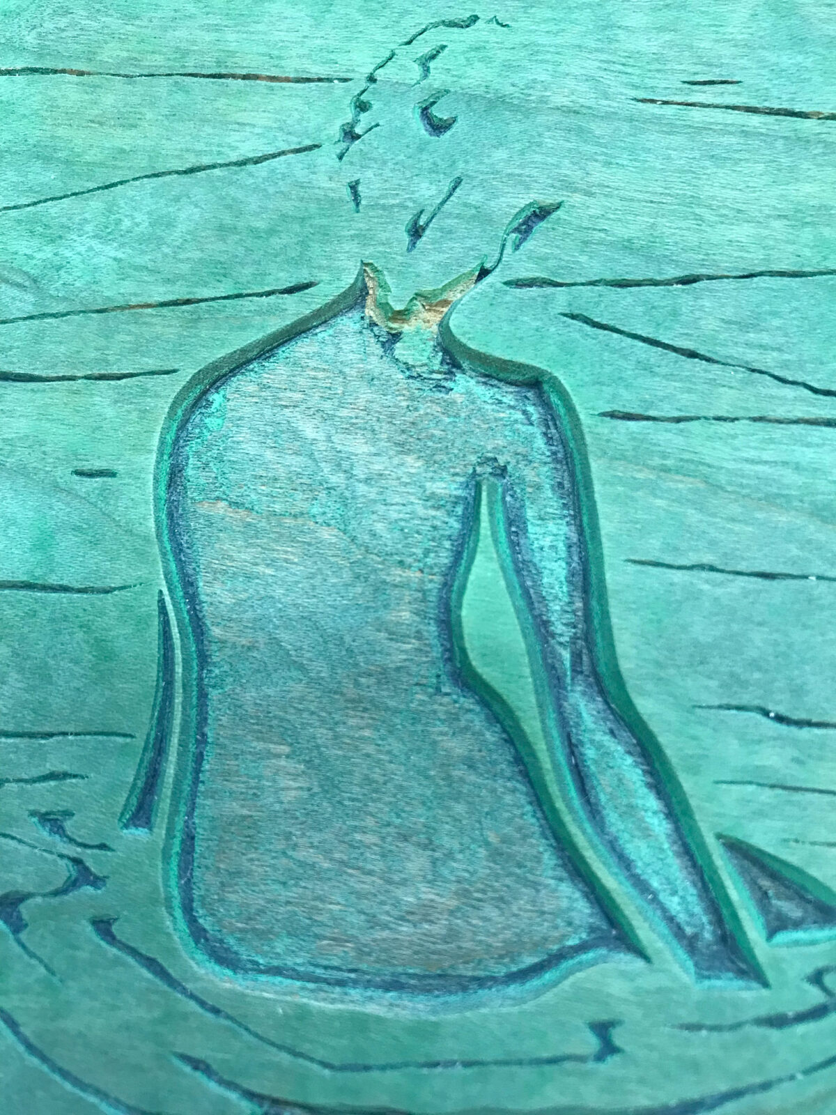 Green block - close up for Female Nude, after Narumi woodblock print Claire Cameron-Smith