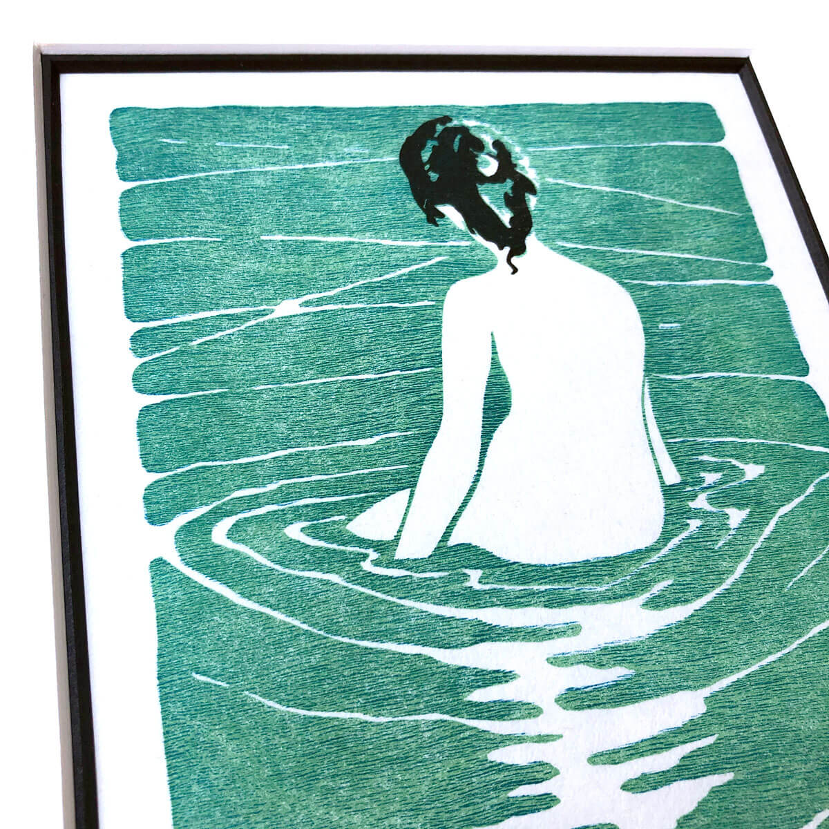 handmade woodblock print of a female nude seated in water after Narumi special edition