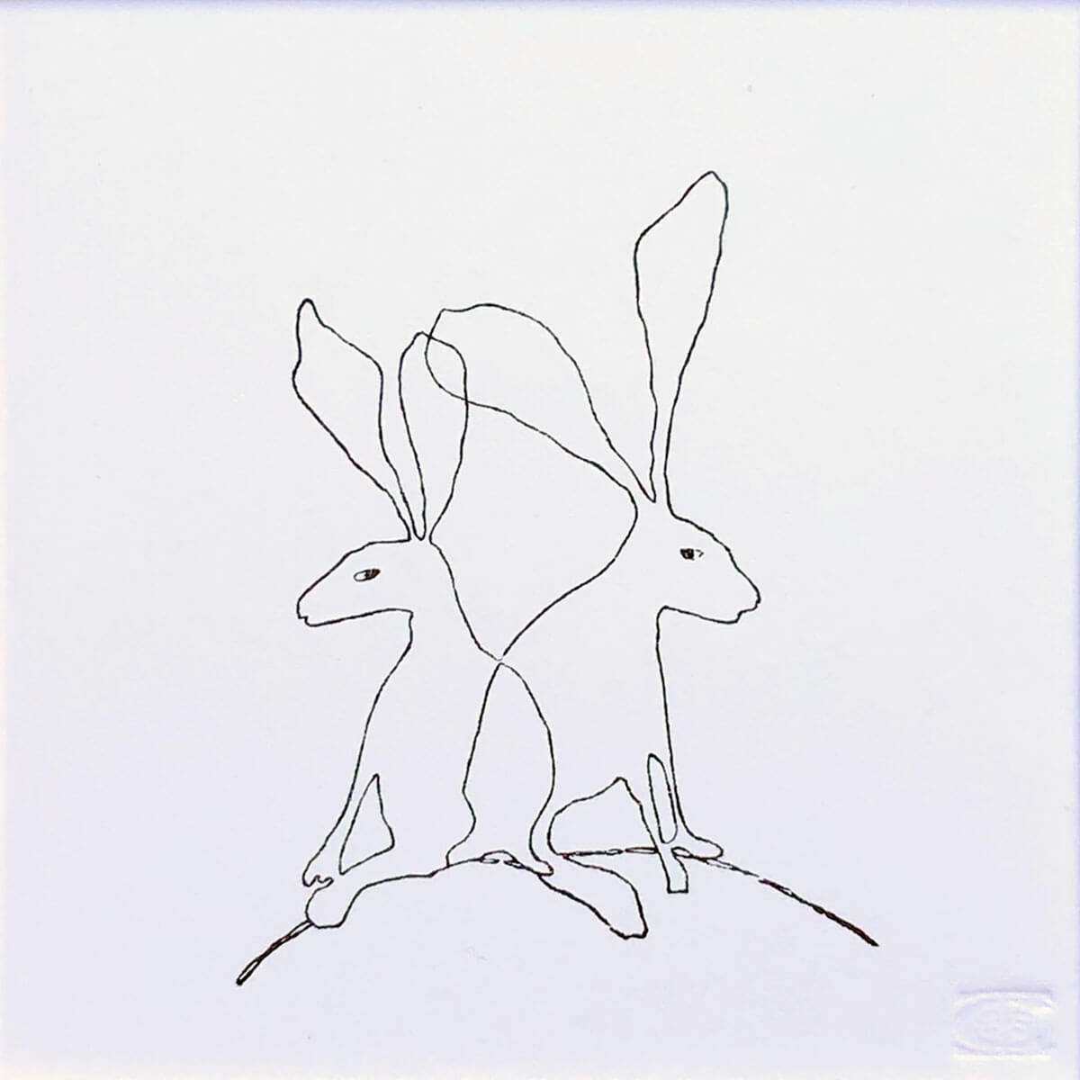 Hare Lines woodblock print by Claire Cameron-Smith